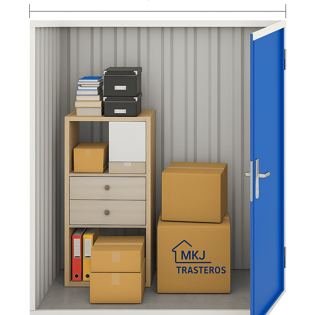 Unidad de almacenamiento con estantería y cajas